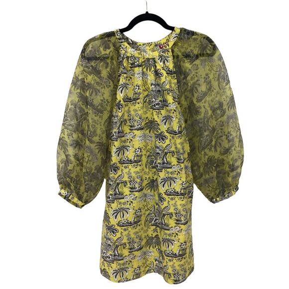 Staud Garden Puff Sleeve Graphic Print Mini Dress In Marigold Toile Size XS - Picture 2 of 16